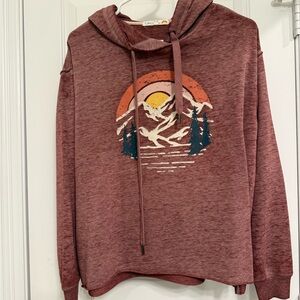 Rust Graphic Hoodie with Mountain Design